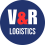 V&R Logistics company logo featuring white 'V' and 'R' with a red ampersand, and 'LOGISTICS' text, all on a dark blue circular background.